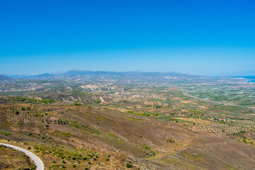 Fototapeta premium Greece, Acrocorinth, Upper Corinth, the acropolis of ancient Corinth, is a monolithic rock overseeing the ancient city of Corinth