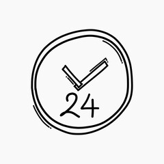 24 hour doodle vector icon. Drawing sketch illustration hand drawn line eps10