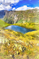 Beautiful scenery landscape with mountain lake at sunny day