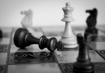 Scacchi fotografati su una scacchiera