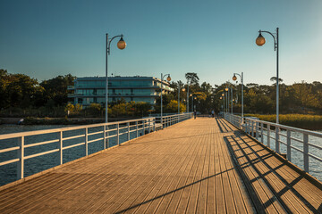 Pier in Jurata during sunny day. Poland, Pomorskie .