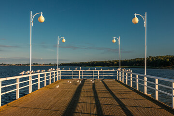 Pier in Jurata during sunny day. Poland, Pomorskie .