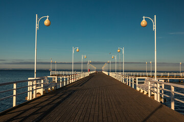 Pier in Jurata during sunny day. Poland, Pomorskie .