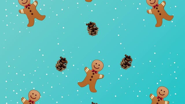 happy merry christmas pattern with gingerman cookies