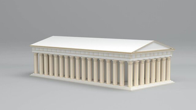 Greek ancient marble pantheon or antique greece temple 3d render seamless looping animation, rotating parthenon with columns