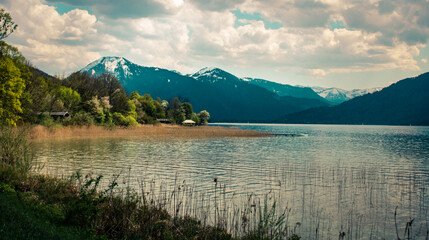 mountains rising over German lake