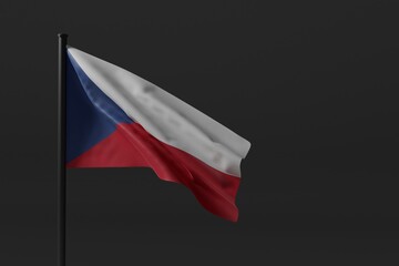 Flag of the Czech Republic flying in the wind with flag pole, 3D rendering
