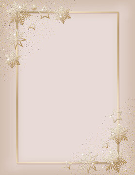 Luxury holiday background design with gold glitter snowflake border and star.