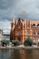 Architecture of Bydgoszcz. Houses and churches of the city in Poland. Polish Post Office building...