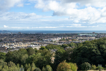 Fototapeta na wymiar North Edinburgh and Forth of Forth view from the top of Calton Hill, Edinburgh, Scotland