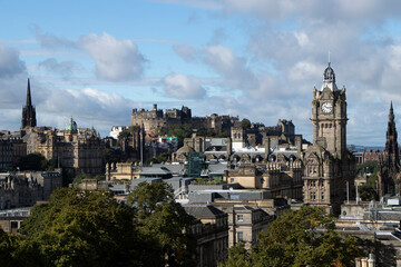 Fototapeta na wymiar Edinburg and Edinburgh castle view from a Calton Hill, Edinburgh, Scotland