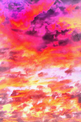 Clouds on sunset sky colorful painting