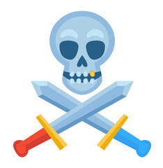 Skull and crossed swords isolated on white