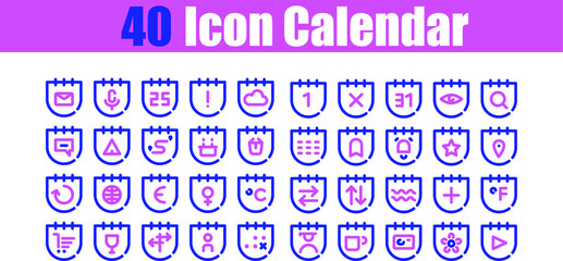 40 Media Icon Calendar for any purposes website mobile app presentation