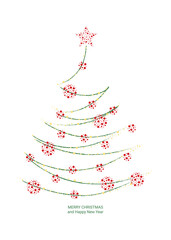 Vector illustration or greeting card for merry Christmas with doodle christmas tree.