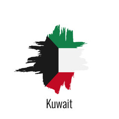 Hand drawn ink brush stroke national color Flag of Kuwait. Patriotic cross symbol on white background. Holiday design poster, banner, flyer. Concept vector illustration