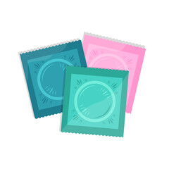 Vector condoms in packages. Contraception concept. Medical contraceptive isolated flat icon