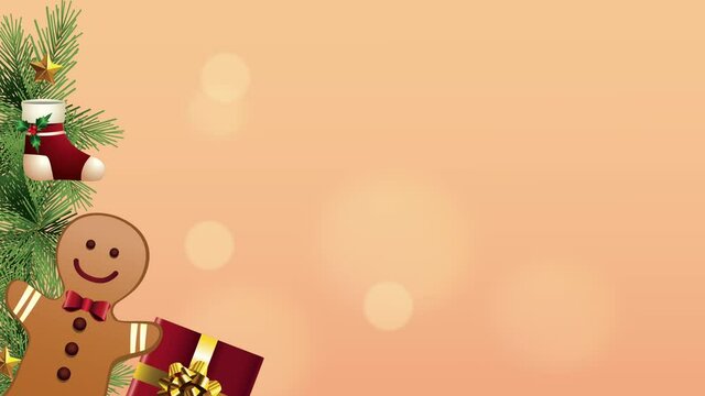 happy merry christmas card with gingerman cookie and gifts