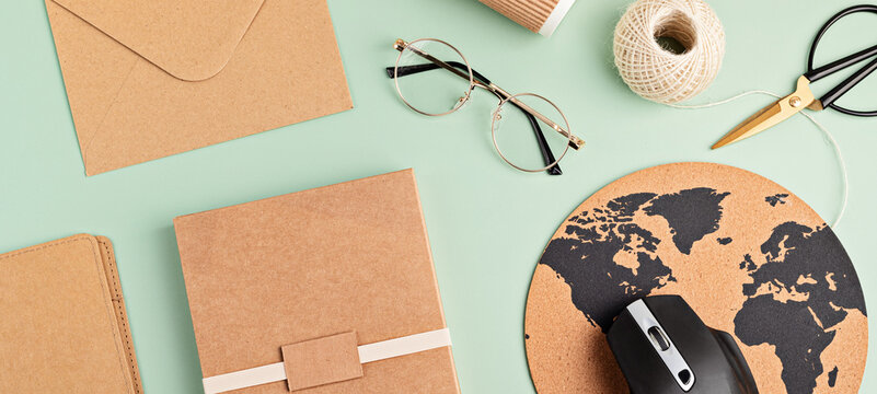 Recycable stationary and office eco friendly, plastic free supplies, home office desktop organisation, work from home, online business idea
