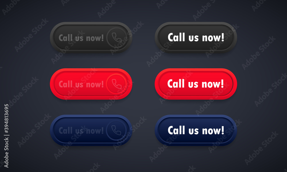 Poster Call us now button button. Template for phone number. For websites. Vector on isolated background. EPS 10