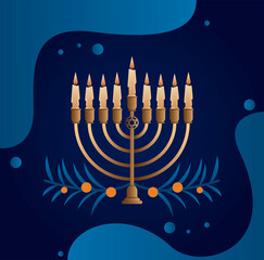 happy hanukkah celebration with candelabrum and leafs