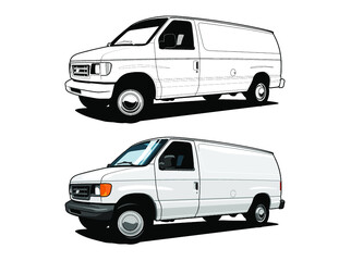 van vector illustration. delivery van white in line drawing and color customize.  © Todd