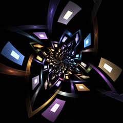 3D illustration of abstract fractal for creative design looks like flower on black background.