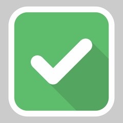 Check marks, Tick marks, Accepted, Approved, Yes, Correct, Ok, Right Choices, Task Completion, Voting. - vector mark symbols in green. White stroke and shadow design. Isolated icon.