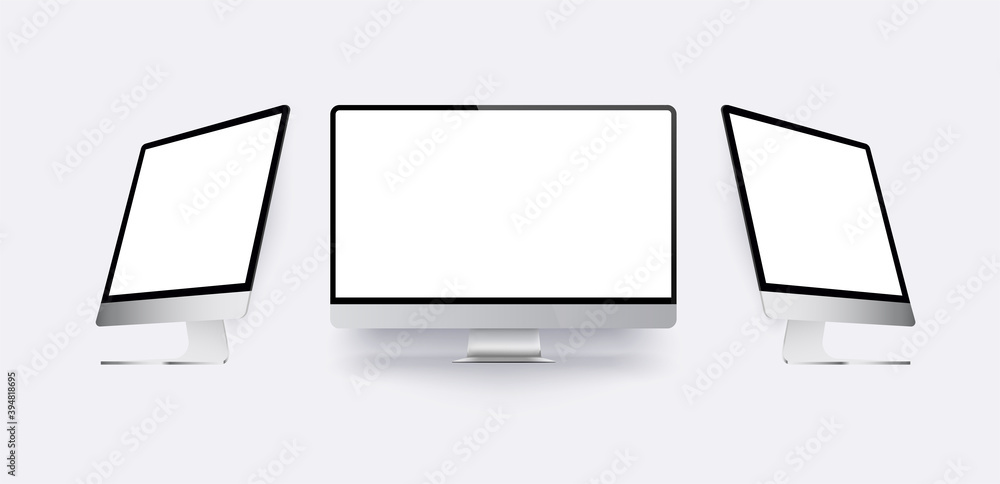 Leinwandbilder realistic mock-up desktop pc. monitor display with a blank screen in different positions, on the sid