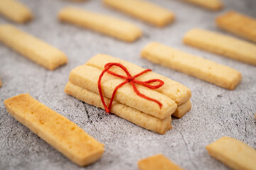 Fototapeta na wymiar Homemade parmesan cheese cookie sticks ready to serve