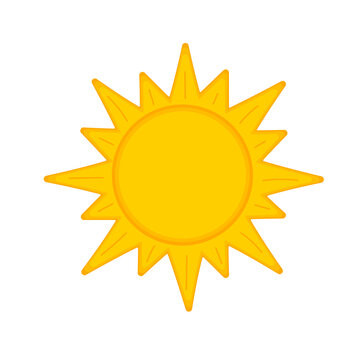 Cartoon sun icon isolated on white background. Symbol of spring or summer. Weather forecast sign. Vector illustration.