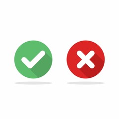 Check and wrong marks, Tick and cross marks, Accepted/Rejected, Approved/Disapproved, Yes/No, Right/Wrong, Green/Red, Correct/False, Ok/Not Ok - vector mark symbols in green and red. Isolated icon.