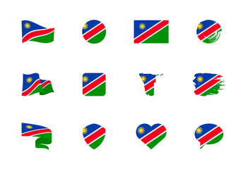 Namibia flag - flat collection. Flags of different shaped twelve flat icons.