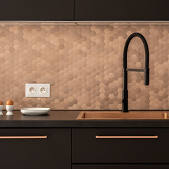 Black and copper kitchen, close-up