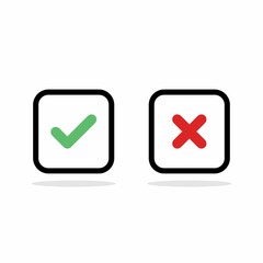 Check and wrong marks, Tick and cross marks, Accepted/Rejected, Approved/Disapproved, Yes/No, Right/Wrong, Green/Red, Correct/False, Ok/Not Ok - vector mark symbols in green and red. Isolated icon.