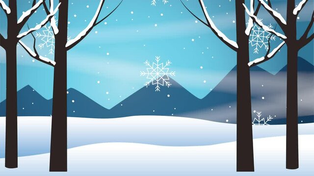 happy merry christmas card with snowscape scene