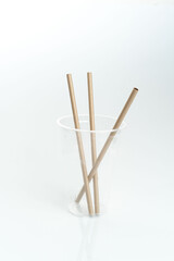 Bamboo drinking straws with Zero - waste. Ecological concept. Concept zero waste. Selective focus, copy space. white background.