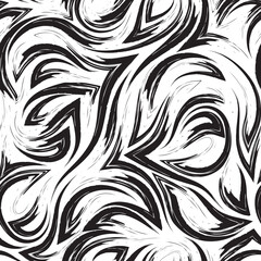 Black vector geometric seamless pattern from corners of flowing lines and waves isolated on white background.Water or sea flow texture.