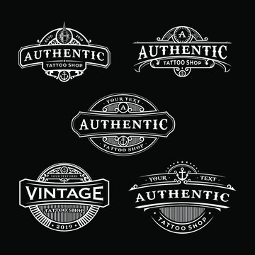 Set Of Vintage Tattoo Shop Logo Vector Eps 10