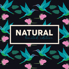 Fototapeta premium floral rectangle frame poster with natural word and birds