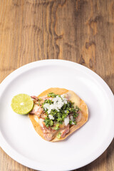 Mexican food with corn tortillas. Mexican food concept on wooden table. Traditional mexican food