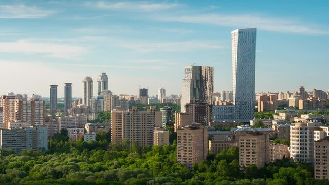 summer sunny day moscow center living block cityscape rooftop panorama 4k timelapse russia