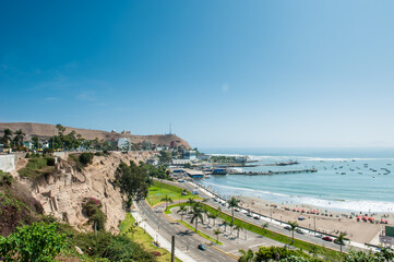 Fototapeta na wymiar Aerial view of chorrillos district beach and port in Lima, Peru