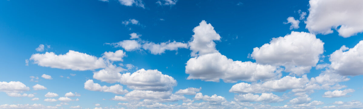 Panorama of Blue Sky & White Puffy Clouds Background-1