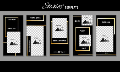 Fototapeta premium Trendy editable Stories gold frame template. Design social media.