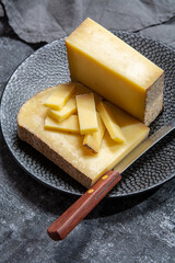 Cheese collection, French hard comte cheese made from cow milk in region Franche-Comte, France