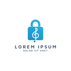 lock and music negative space logo design