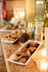 Plate of cookies as part of dessert spread at wedding