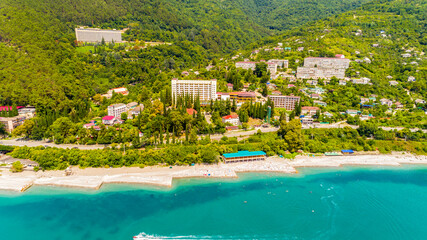 View from drone on Black sea coast resort