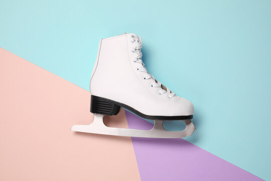 One skate on color background, top view